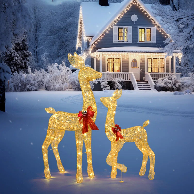 Gold Lighted Reindeer Family Set Christmas Decor